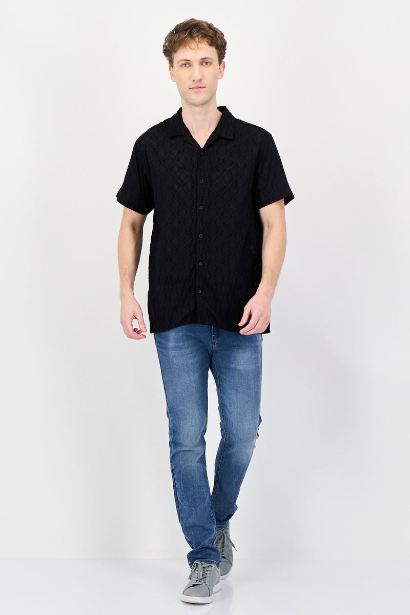 Threadbare Men Regular Fit Short Sleeve Textured Casual Shirt, Black - Image 2